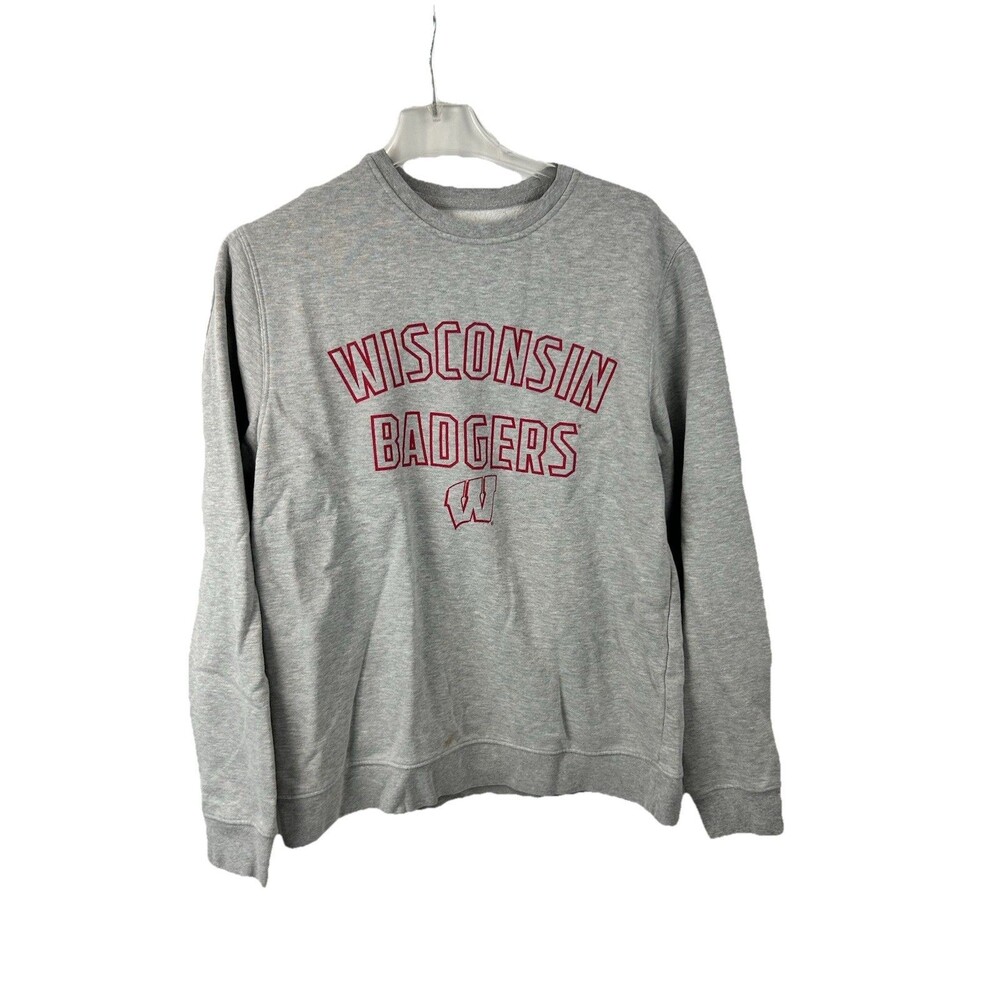 Wisconsin Badgers Sweatshirt Gray Red Logo Crewneck Pullover Men’s Large Box Se